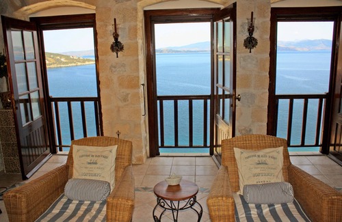 Marathon Villa | "Stone Castle Villa" panoramic sea view, in sandy beach, near Athens