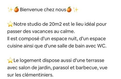 Santa-Lucia-di-Moriani Apartment | Studio vue sur les clémentiniers