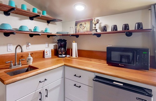 Eureka Springs Apartment | Studio with wooded outdoor area, partial AC, kitchenette & grill