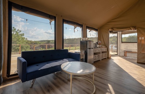 Marble Falls Cabin | Stunning Mountain View Patio Tent Yurt Glamping Loving Heart Retreats Glamorous