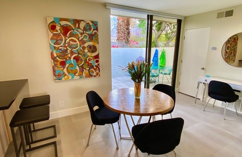 Palm Springs Condo | Stylish and sun filled condo with mountain views, private patio and lush grounds