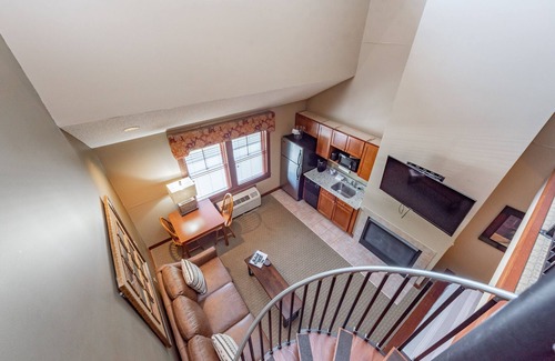 Thayerville Apartment | Suites at Silver Tree A310: Standard view studio & loft, sleeps 6, cozy fireplac