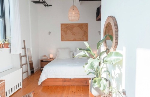 Williamsburg Apartment | Sunlit Loft Oasis in Old Factory + Sauna & Peloton