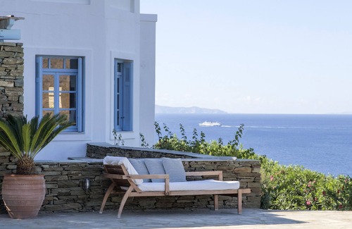 Ydrousa Villa | Superior seafront retreat with private pool, garden and exceptional sunset views
