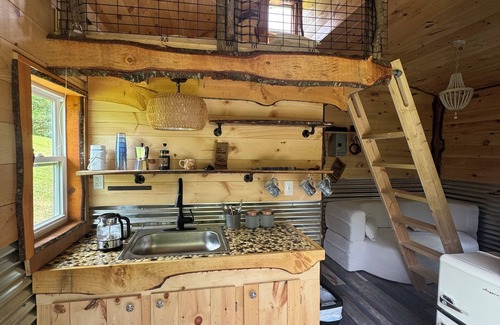 Hillsville Cabin | Tiny cabin sits by a bubbling, stocked creek. Pet friendly, for a fee, hot tub