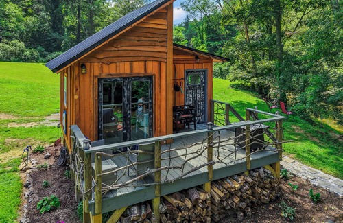 Hillsville Cabin | Tiny cabin sits by a bubbling, stocked creek. Pet friendly, for a fee, hot tub
