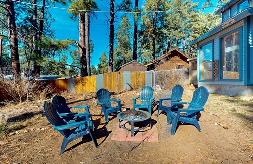 Mountainaire House | Two-story home with sunroom, large yard, fire pit, & BBQ grill