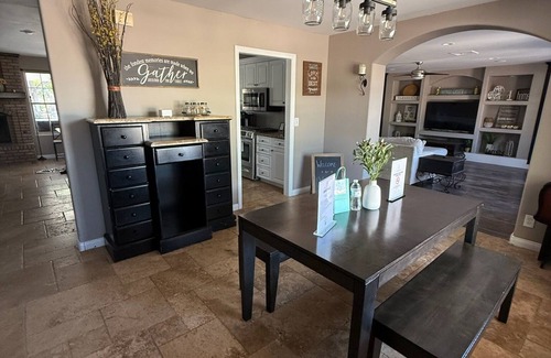 Enterprise House | Vegas Farmhouse Retreat: Waterfall Pool/Spa, Campfire, Sports Court & RV Access