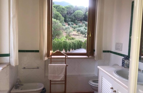 Porto Ercole Villa | Villa Pimpinnacolo: A splendid garden with swimming pool and breathtaking views