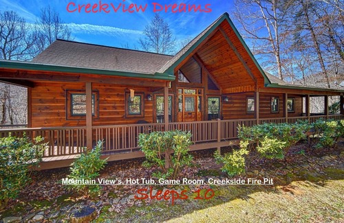 Hiawassee Cabin | Vintage Luxury CreeksideCabin w/FirePit, King, Game Room, Hot Tub, BBQ, Wi-Fi