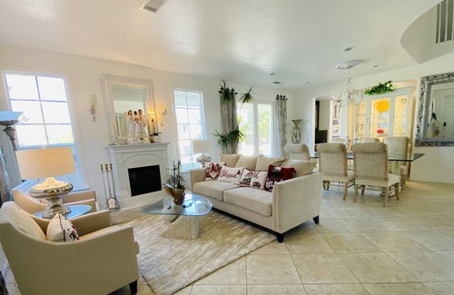 Murrieta House | Warm private bedroom & bathroom in luxurious home