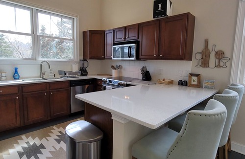 Andersonville Condo | Water view condo w/free attraction tickets, a jetted tub, & fireplace