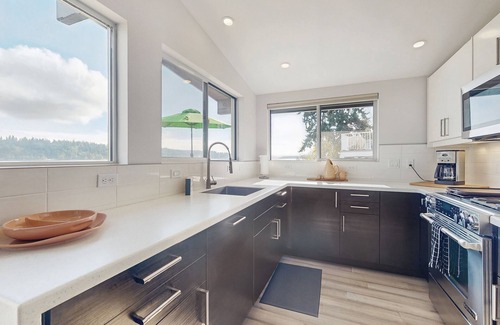 Retsil House | Waterfront home with a full kitchen, gas fireplace, W/D, & kayaks - views