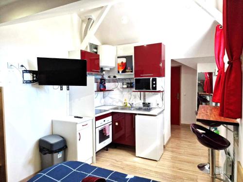 08 - Très joli studio tout équipé pour 2 personnes, avec lit double, parking privatif gratuit, grand fourgon possible, tout le linge de maison est fourni