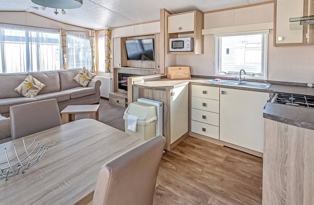 12ft-wide caravan with one double and one twin.