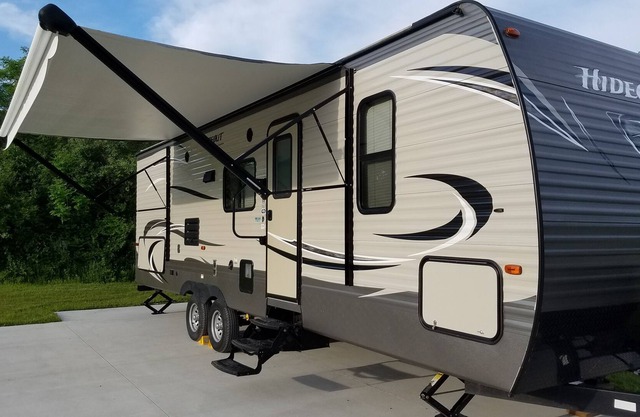 32' RV Travel Trailer Camper on site in South Haven Michigan