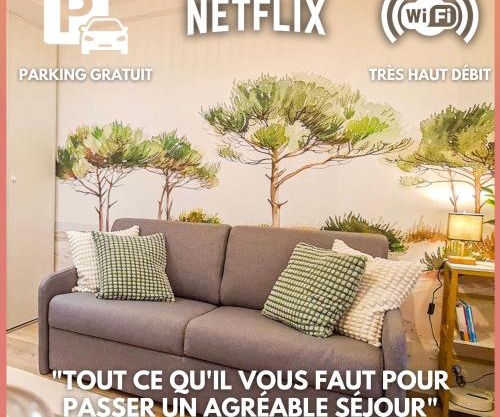 A L'ombre des Pins, Appartement neuf, élégant, Parking gratuit, Netflix, au calme à 100m de l'océan