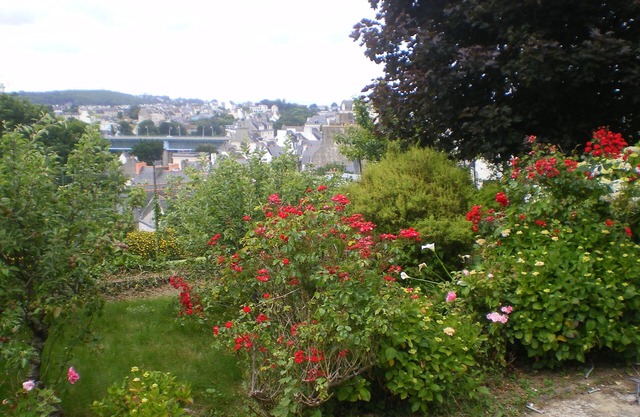 Character house quiet in large flower garden