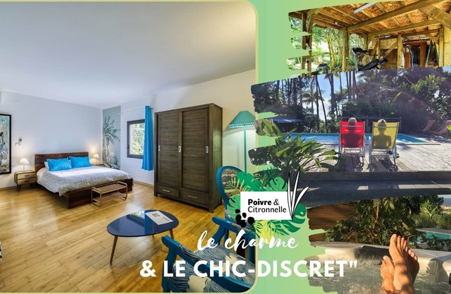 Charming, comfortable blue room, peaceful setting in a large garden, swimming pool, jacuzzi.