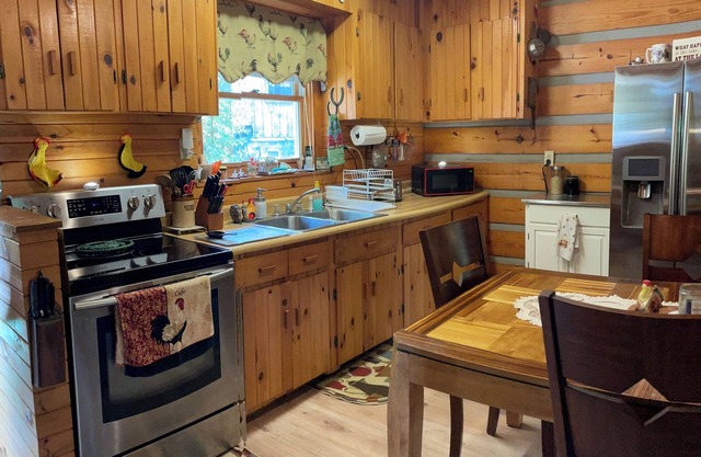 Cozy cabin for 4, 2 King size beds. Porch with view of lake. Full kitchen.