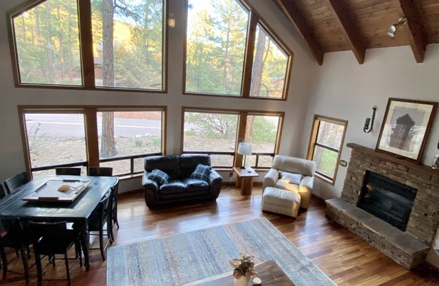 Escape the city to our beautiful cabin nestled in the pine trees.