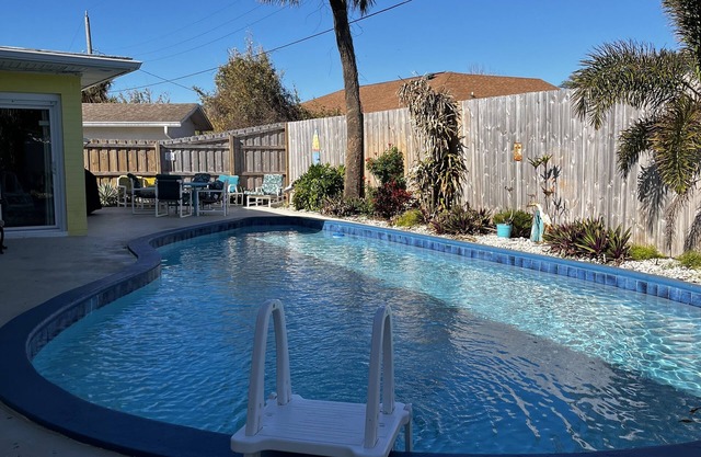 Heated pool, large home across from the beach. Lots of amenities included.