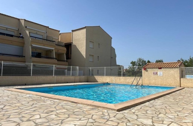 In a residence with a swimming pool