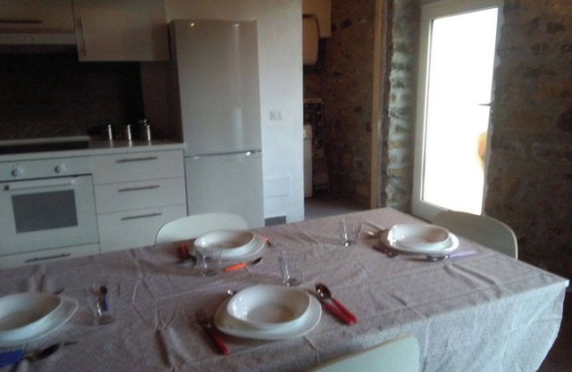 Just renovated apartment with stone interior walls.