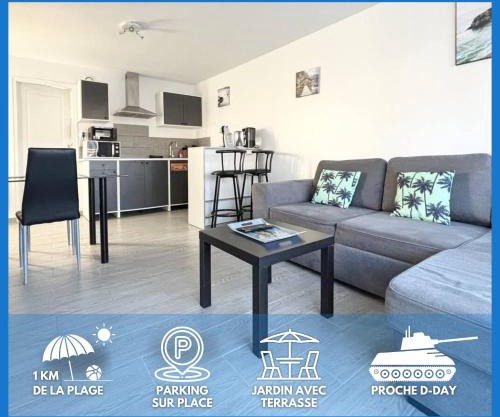 La brise marine apt rdc maison cour fermée parking et terrasse à 800 m plage Omaha beach avec table de ping pong proche Port en Bessin