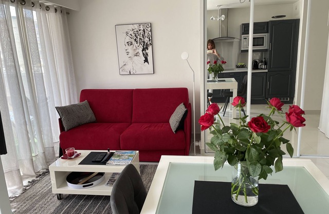 Large 32m2 studio, sea view balcony, square Mistral, 100m from the sea