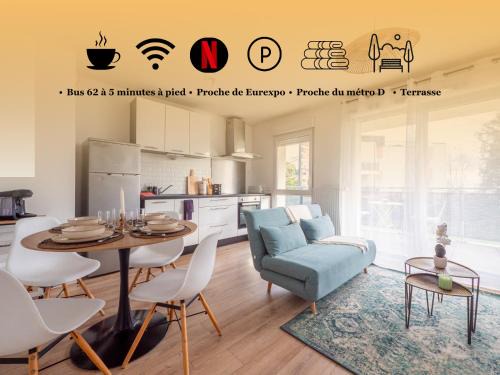 Le Cocon de Saint-Priest 1 Chambre Terrasse et Parking