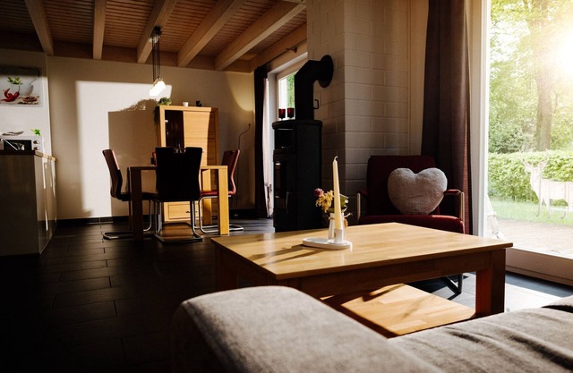 Luxury vacation home with sauna, whirlpool bath, wood-burning stove, furnished. Terrace