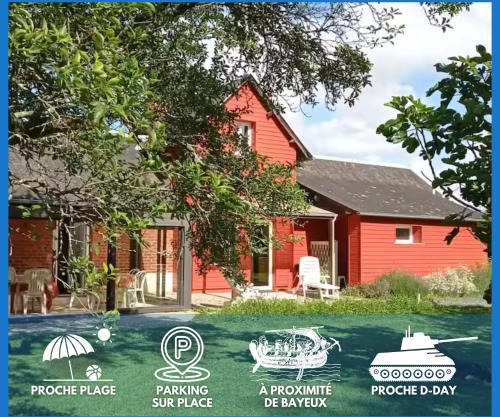Maison de campagne lumineuse spacieuse dans impasse au calme a proximité d'un chateau deux vérandas grand jardin cabane pour vélos, pres Port en Bessin et Bayeux, proche plages du débarquement