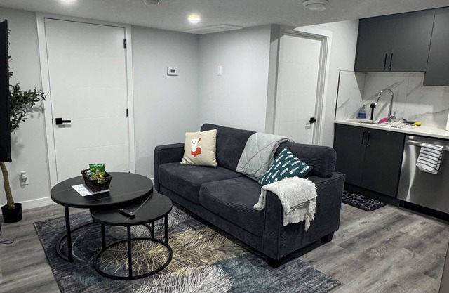 Modern comfort just 15 minutes from the airport, with a full kitchen.