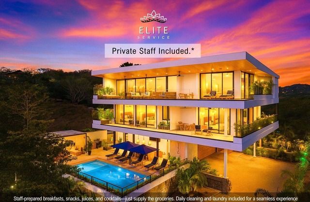 Newly Built Villa with Stunning 360° Ocean & Mountain Views, Two Pools, Elevator & near the Beach
