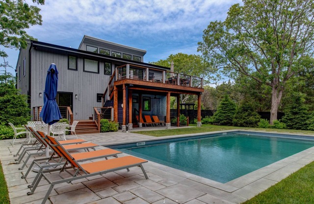 Newly renovated contemporary with glimpse of Gardiners Bay, custom details.