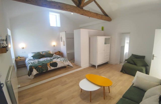 Renovated farmhouse guestroom with private terrace and lake view