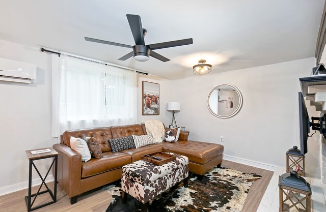 Renovated home with huge lawn w/games, patio, firepit, grill, AC, & W/D