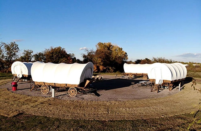 Rustic Conestoga Glamping Covered Wagon for Amazing Getaways to Oklahoma Farm
