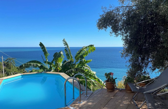 Rustic house panoramic view terraces and pool