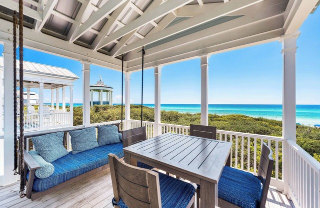 Seaside's Chic Gulf-Front Retreat, Renovated with Elegant Design, Ocean Views, and Jacuzzi.