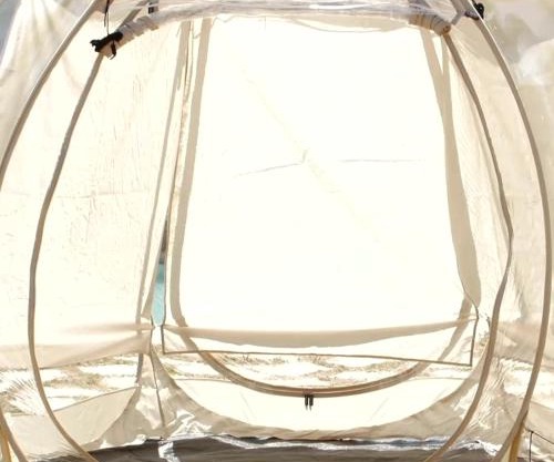 Transparent tent in beautiful landscape