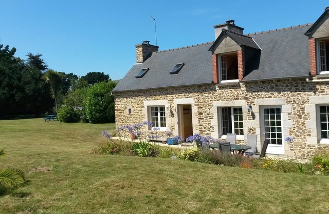 Typical Breton stone house near beach