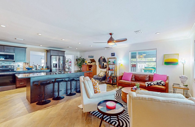 Updated home near beach/golf with private yard, firepit, & home office