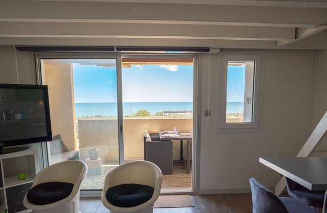 Vias-Plage - Appartement climatisé avec piscine face à la mer