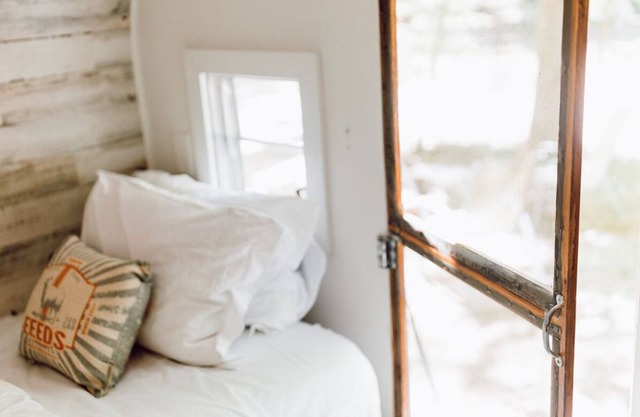 Vintage wood camper in Brown County