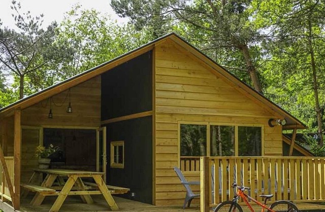 Wooden lodge with dishwasher, on a holiday park near three national parks