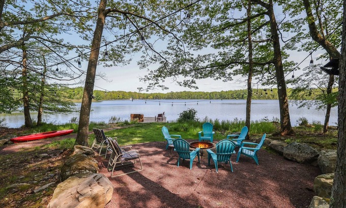 Locust Lake Village House | 2 Homes Sleeps 16 Lakefront Dock Game Rooms Family & Dog Friendly