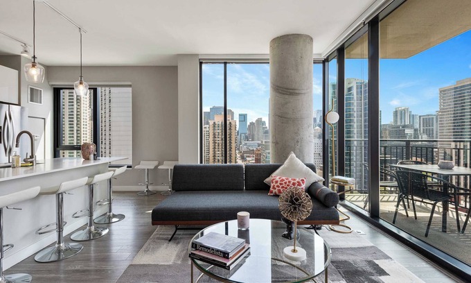 Near North Side Apartment | 2BR Retreat in Downtown + City Skyline Views