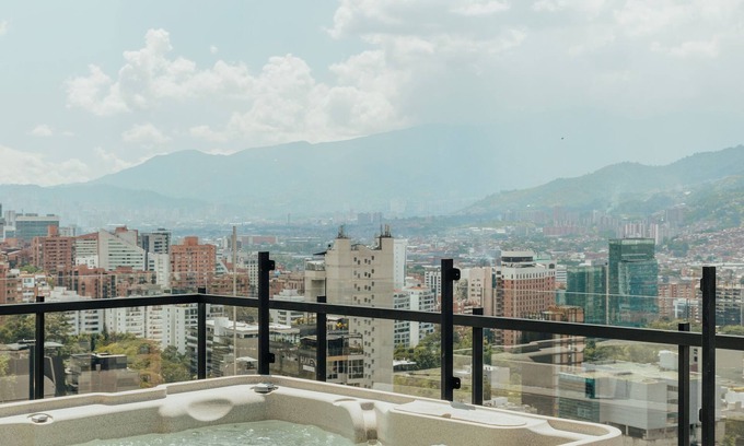Las Lomas I Apartment | 2BR - View of Medellin - Private Hot Tub - AC - Terrace Wake 1211